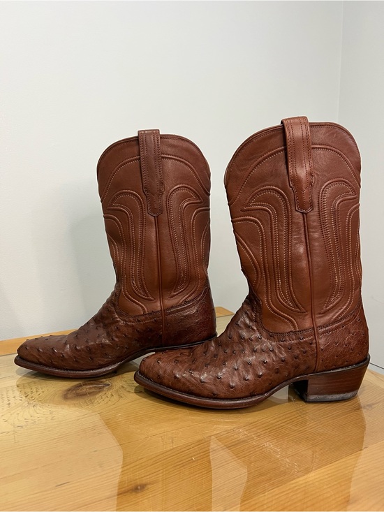 Tecovas Shoes - Tecovas the Jessie bourbon  Brown Ostrich Leather Heeled Cowboy Boots